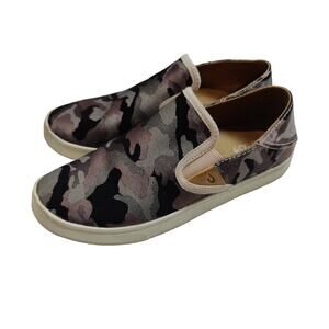 Olukai Women's Sz 7.5 Pehuea Pa'i Grey Camo Slip On Sneakers Fold Down Heel